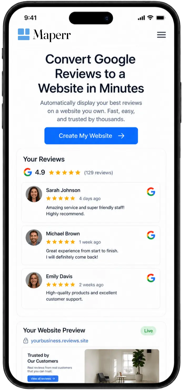 Mobile preview of a Maperr-generated page